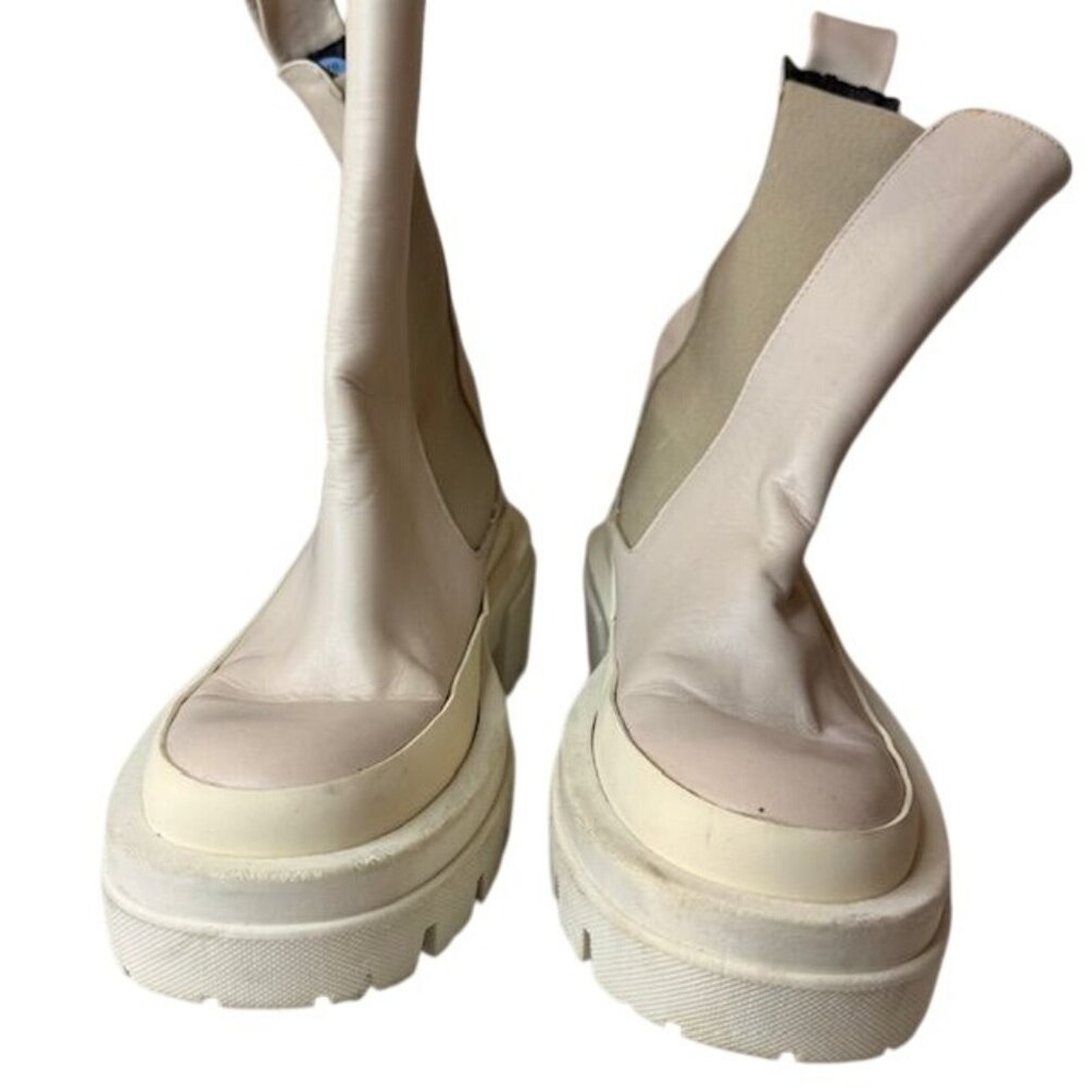Equitare Womens Beige Leather Platform Chunky Sole Ankle Boots Size 36 Made In S